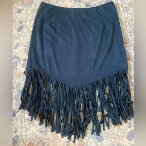En Creme Asymmetrical Navy Fringe Skirt